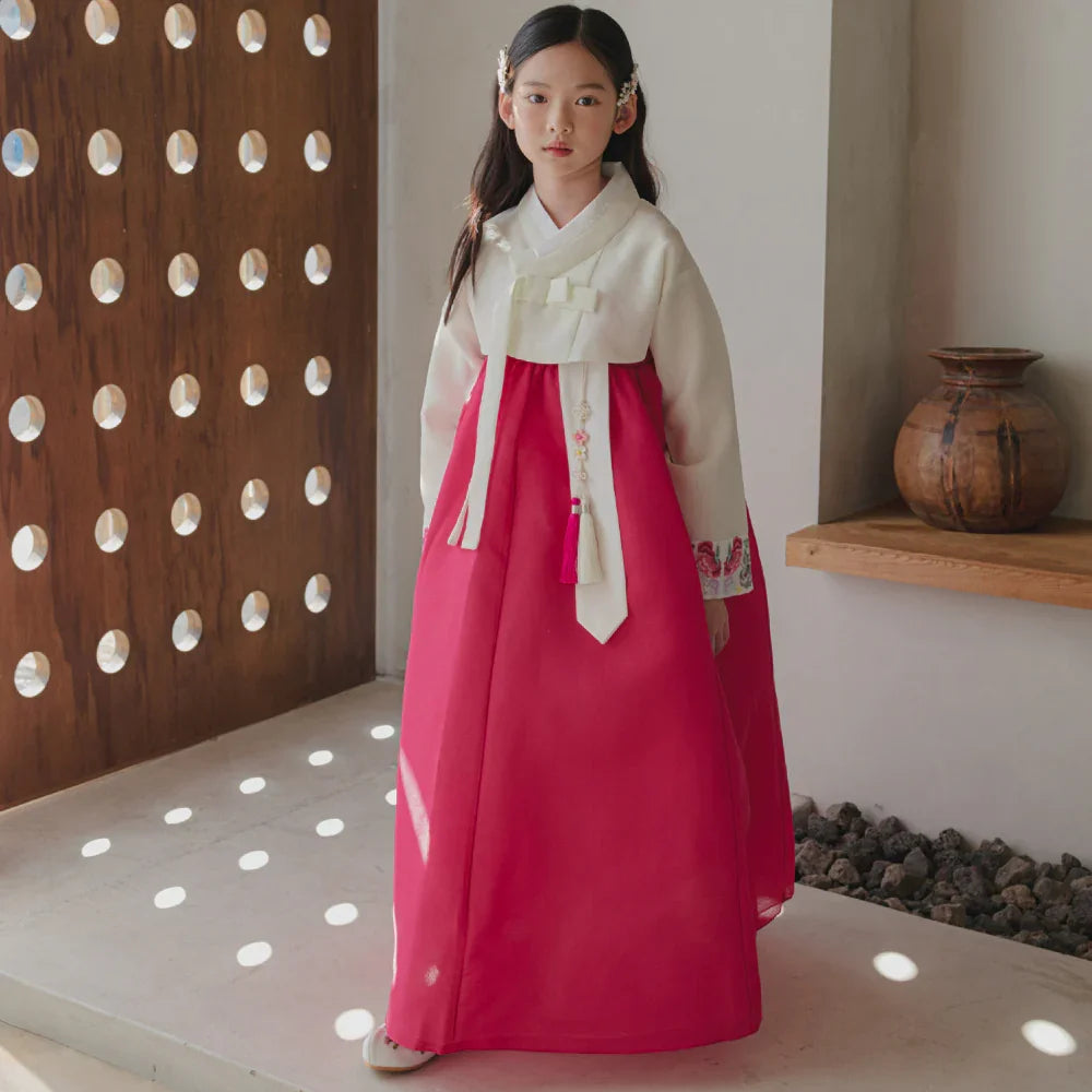 Yedong Embroidery Jeogori Magenta Girl Hanbok (100D-15YR) - Native Korean