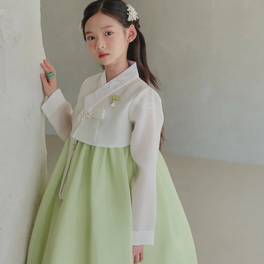 Blossom Green Girl Hanbok (1-10YR) - Native Korean