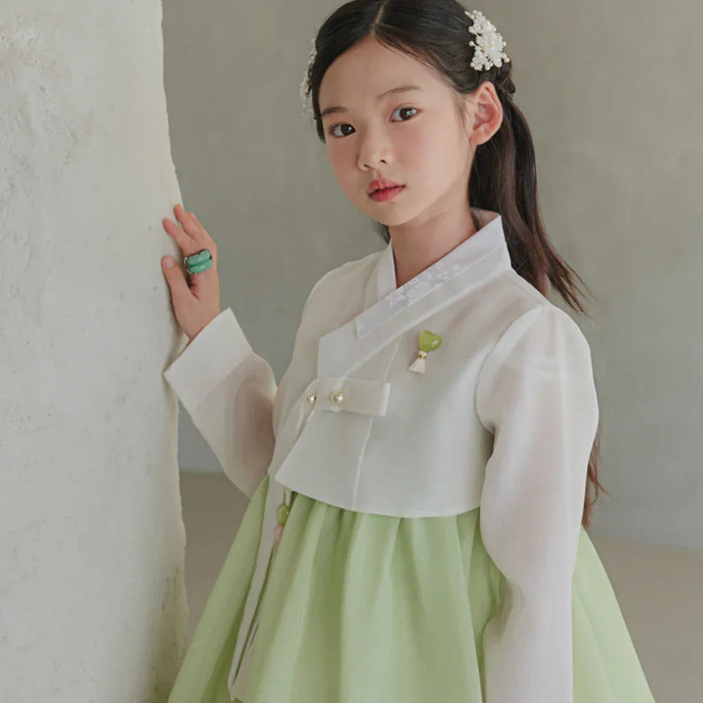 Blossom Green Girl Hanbok (1-10YR) - Native Korean