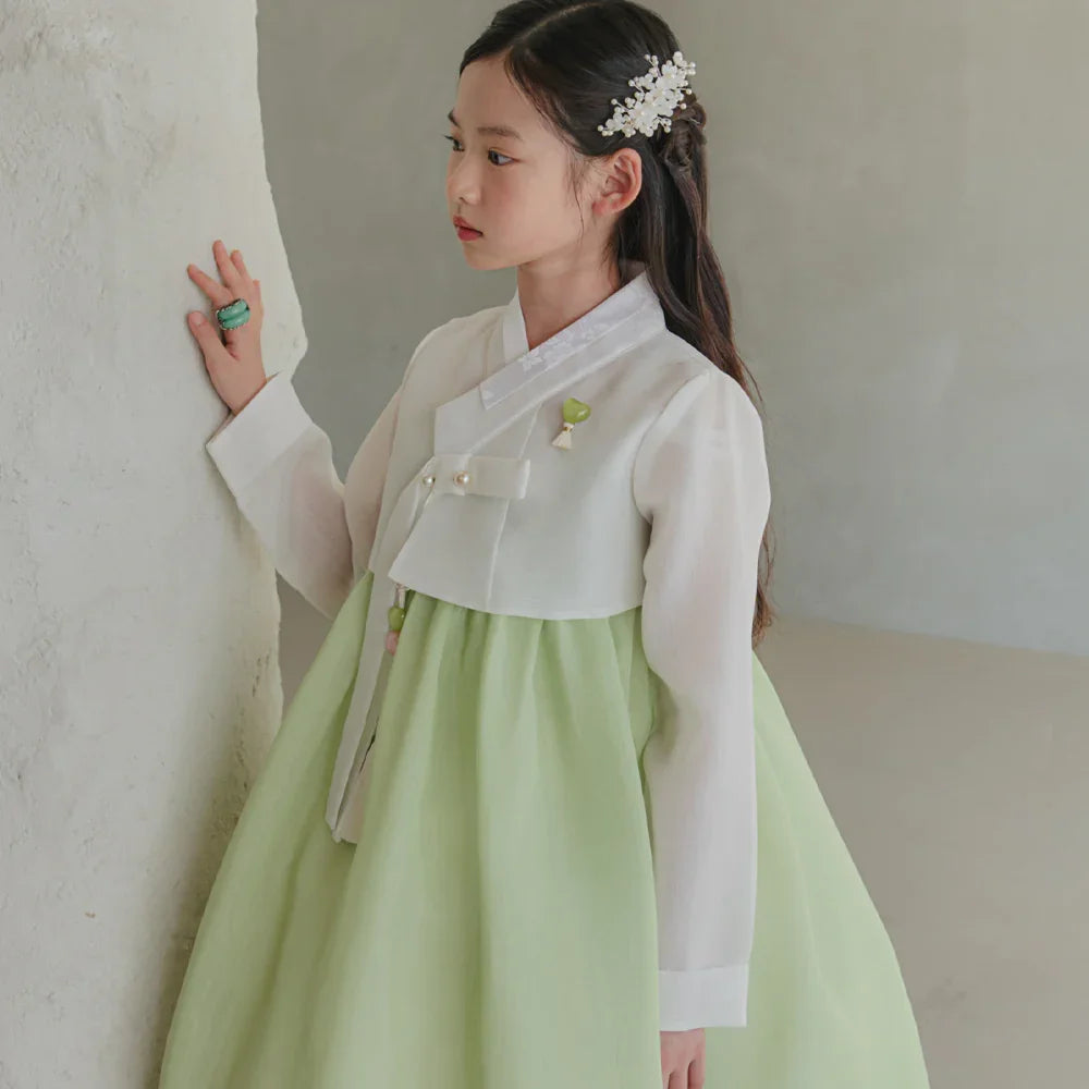 Blossom Green Girl Hanbok (1-10YR) - Native Korean