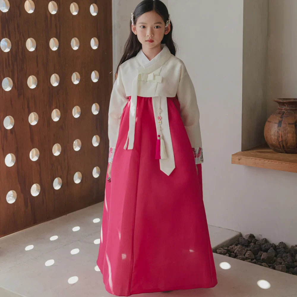 Yedong Embroidery Jeogori Magenta Girl Hanbok (100D-15YR) - Native Korean
