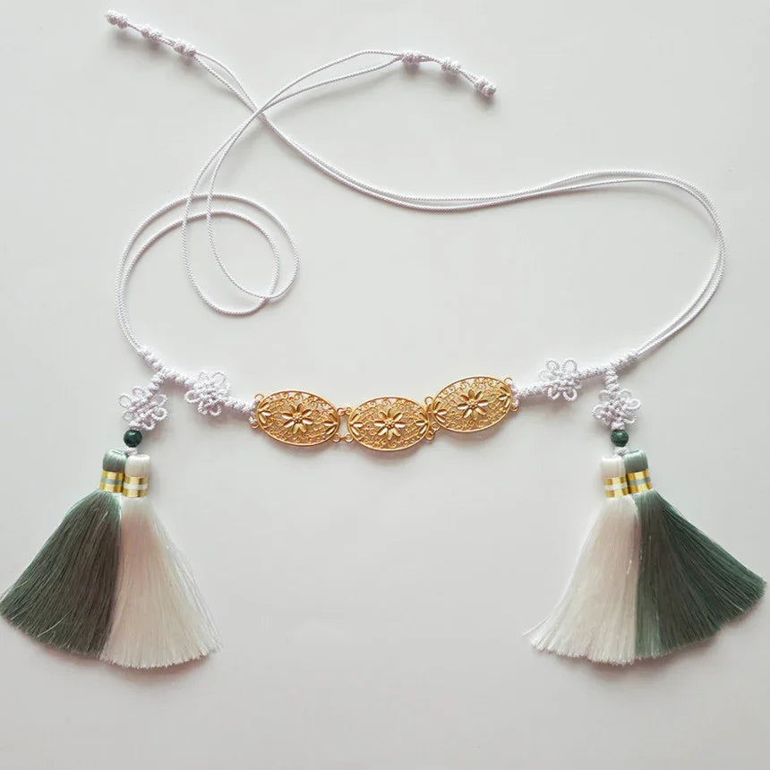 Double Tassel Belt with Floral Metal - Native Korean