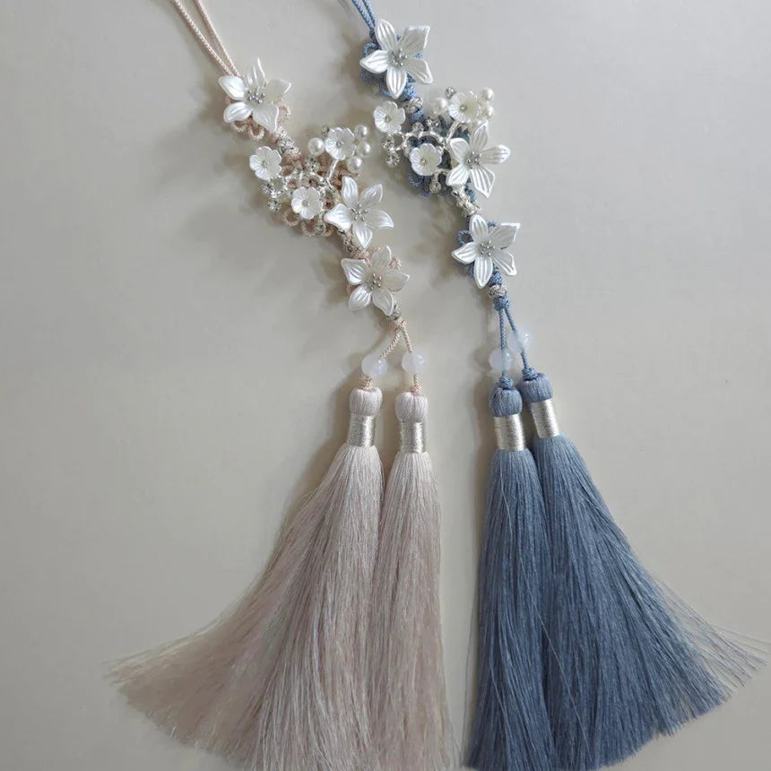 Silver Pearl Bloom Tassel Norigae