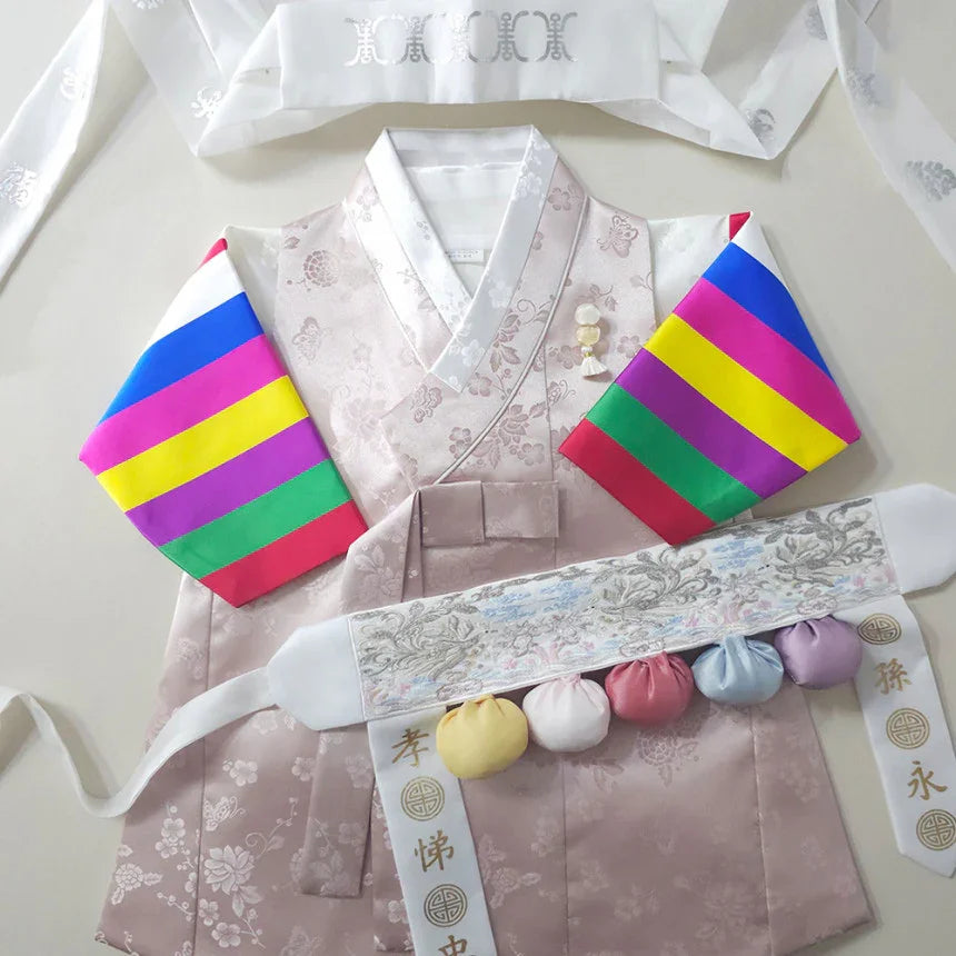 Minjae Saekdong Pink Beige Boy Hanbok (100D-10YR) - Native Korean