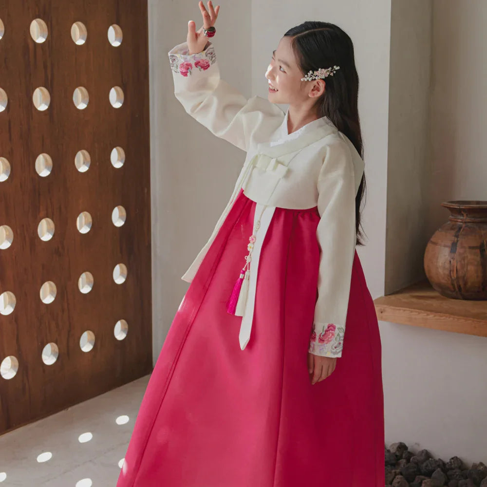 Yedong Embroidery Jeogori Magenta Girl Hanbok (100D-15YR) - Native Korean