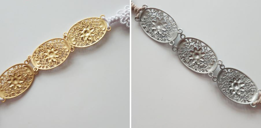 Double Tassel Belt with Floral Metal