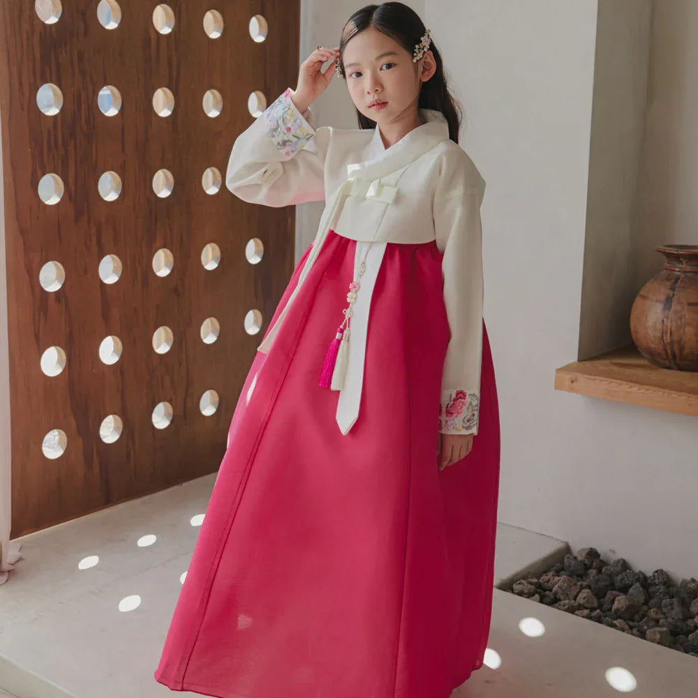 Yedong Embroidery Jeogori Magenta Girl Hanbok (100D-15YR) - Native Korean
