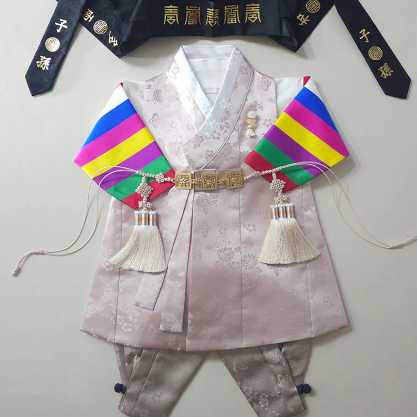 Minjae Saekdong Pink Beige Boy Hanbok (100D-10YR) - Native Korean