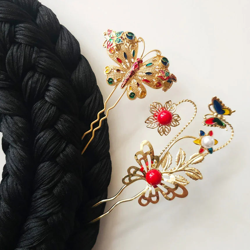 Colorful Butterfly U Shape Hairpin