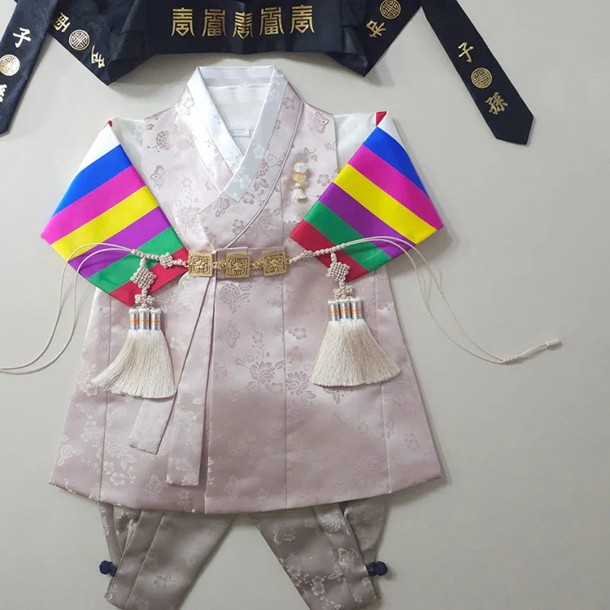 Minjae Saekdong Pink Beige Boy Hanbok (100D-10YR) - Native Korean