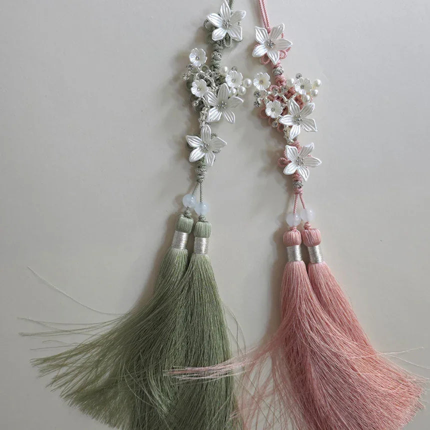 Silver Pearl Bloom Tassel Norigae