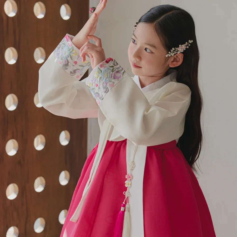 Yedong Embroidery Jeogori Magenta Girl Hanbok (100D-15YR) - Native Korean