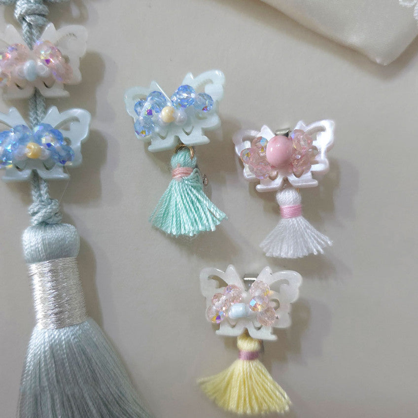 Crystal Butterfly Tassel Brooch