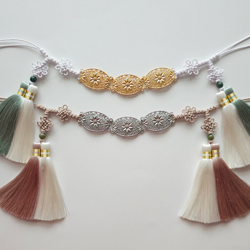 Double Tassel Belt with Floral Metal