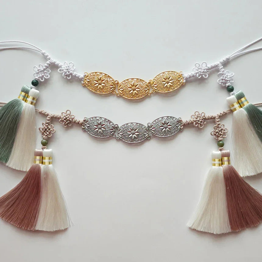 Double Tassel Belt with Floral Metal