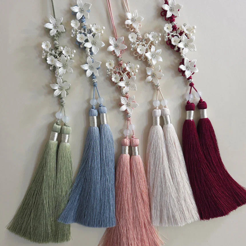 Silver Pearl Bloom Tassel Norigae