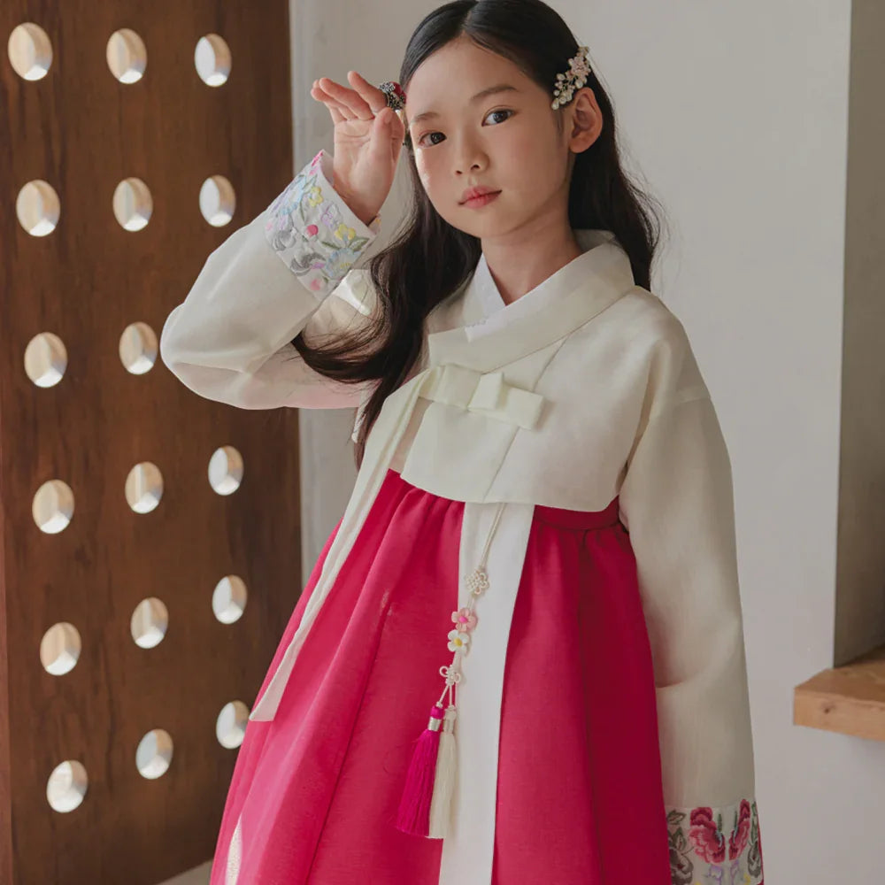 Yedong Embroidery Jeogori Magenta Girl Hanbok (100D-15YR)