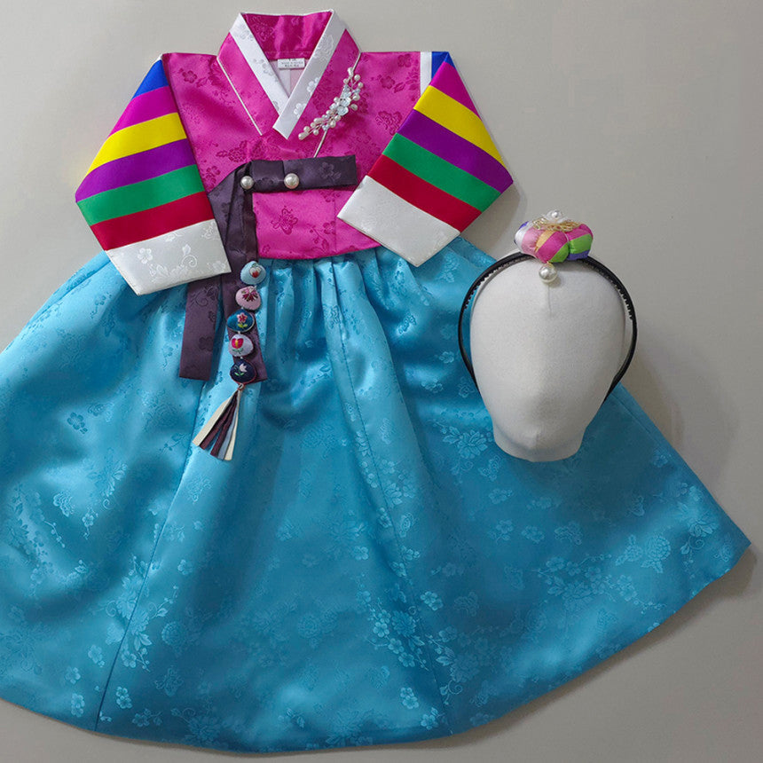 Seunju Saekdong 3 Colors Jeogori - Sky Skirt Girl Hanbok (100D-15YR)