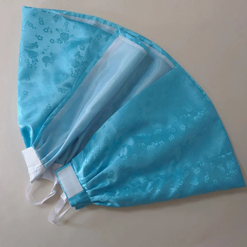 Sky blue patterned girl hanbok skirt by Native Korean