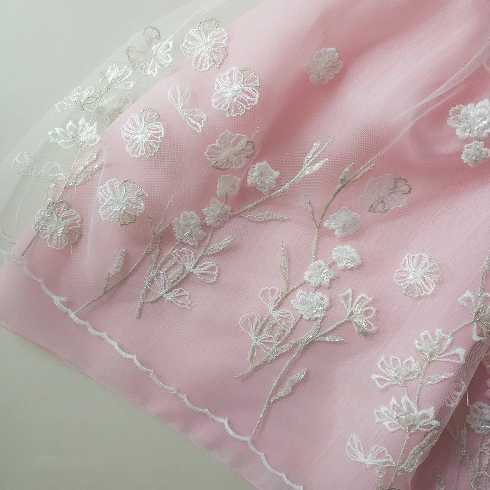 Sam Pink Lace Dress Girl Hanbok (1-12YR) - Native Korean