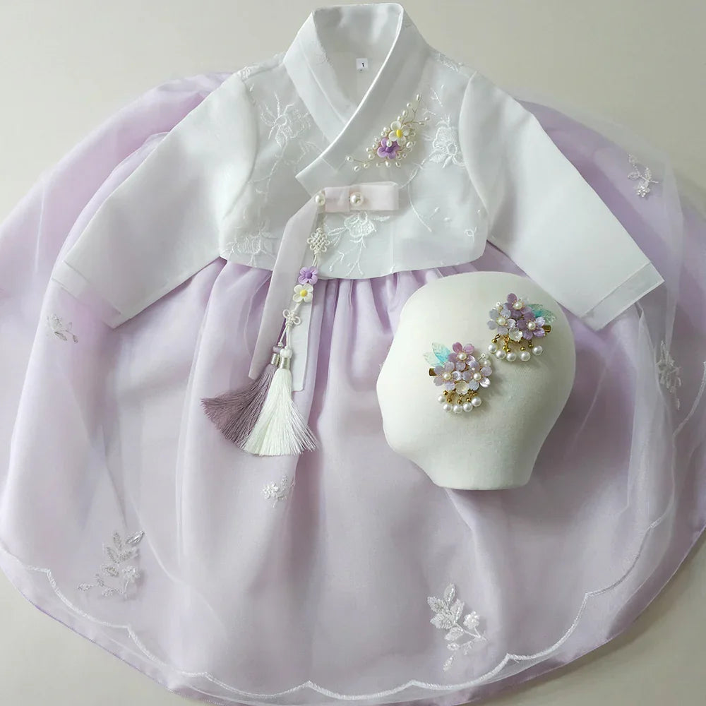 Som Purple Lace Dress Girl Hanbok (1-10YR) - Native Korean
