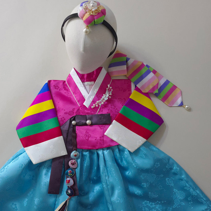 Seunju Saekdong 3 Colors Jeogori - Sky Skirt Girl Hanbok (100D-15YR)