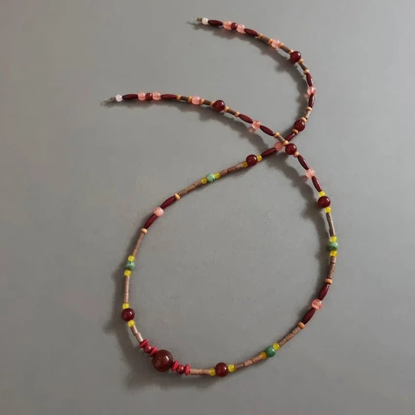 Native Korean natural stone Gat string in brown with multi-colored beads
