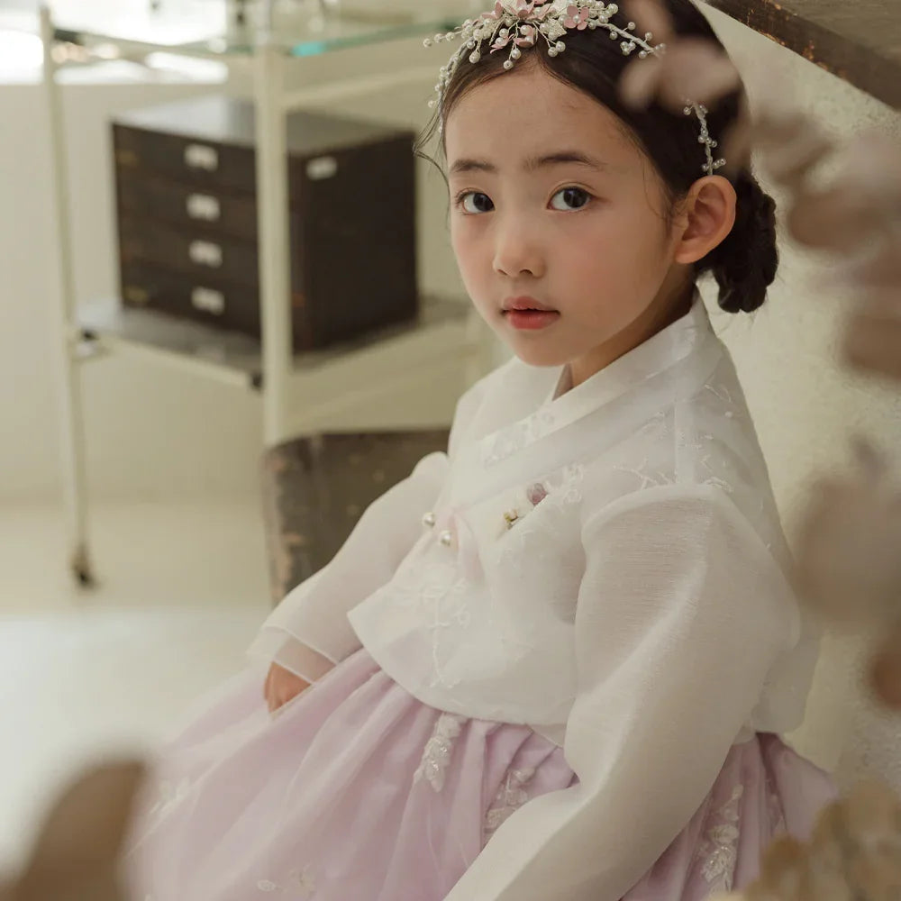 Som Purple Lace Dress Girl Hanbok (1-10YR) - Native Korean
