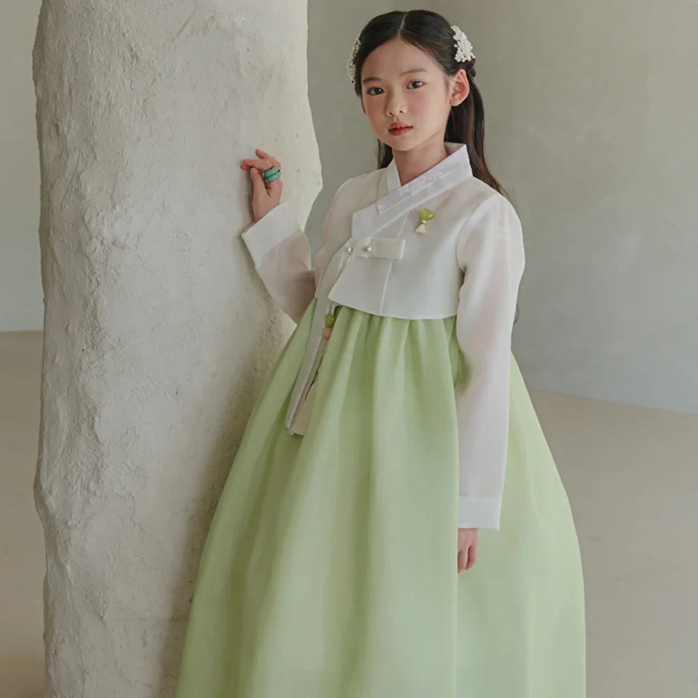 Blossom Green Girl Hanbok (1-10YR) - Native Korean