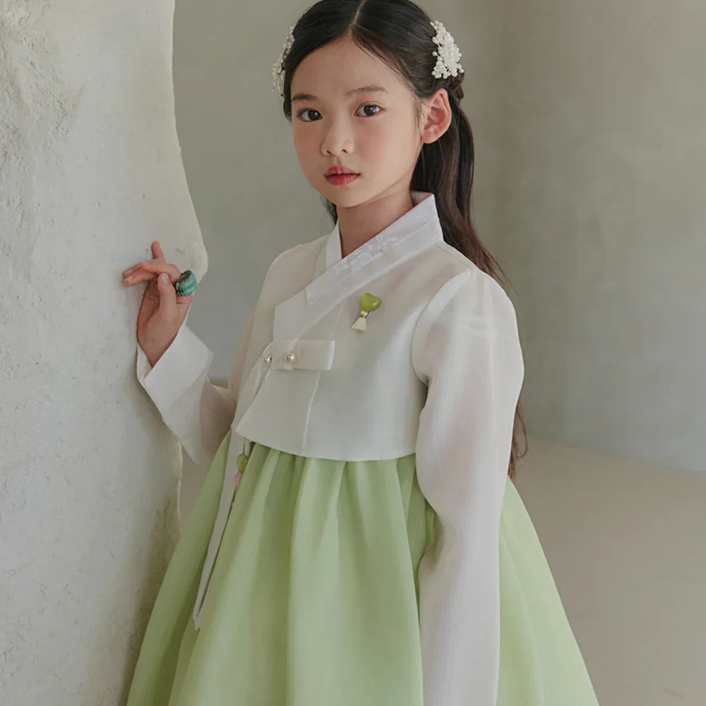 Blossom Green Girl Hanbok (1-10YR) - Native Korean