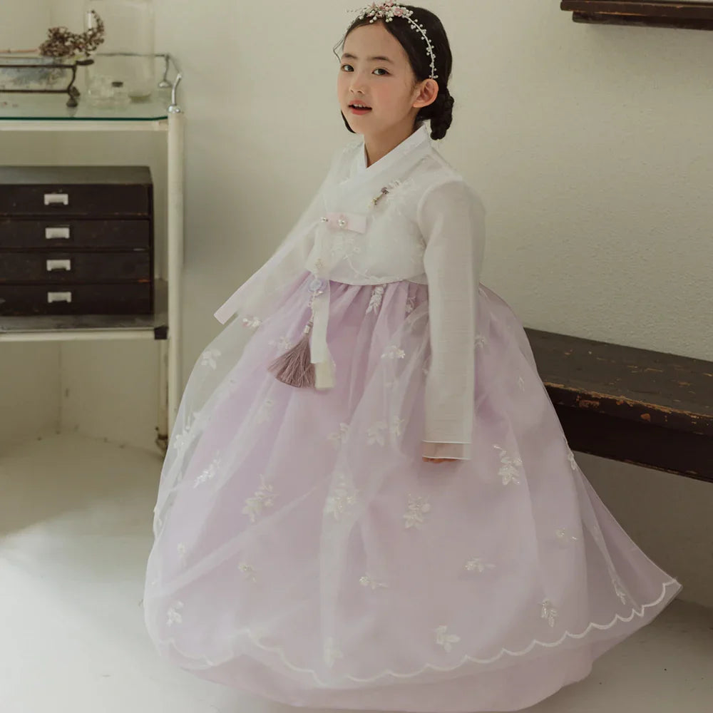 Som Purple Lace Dress Girl Hanbok (1-10YR) - Native Korean