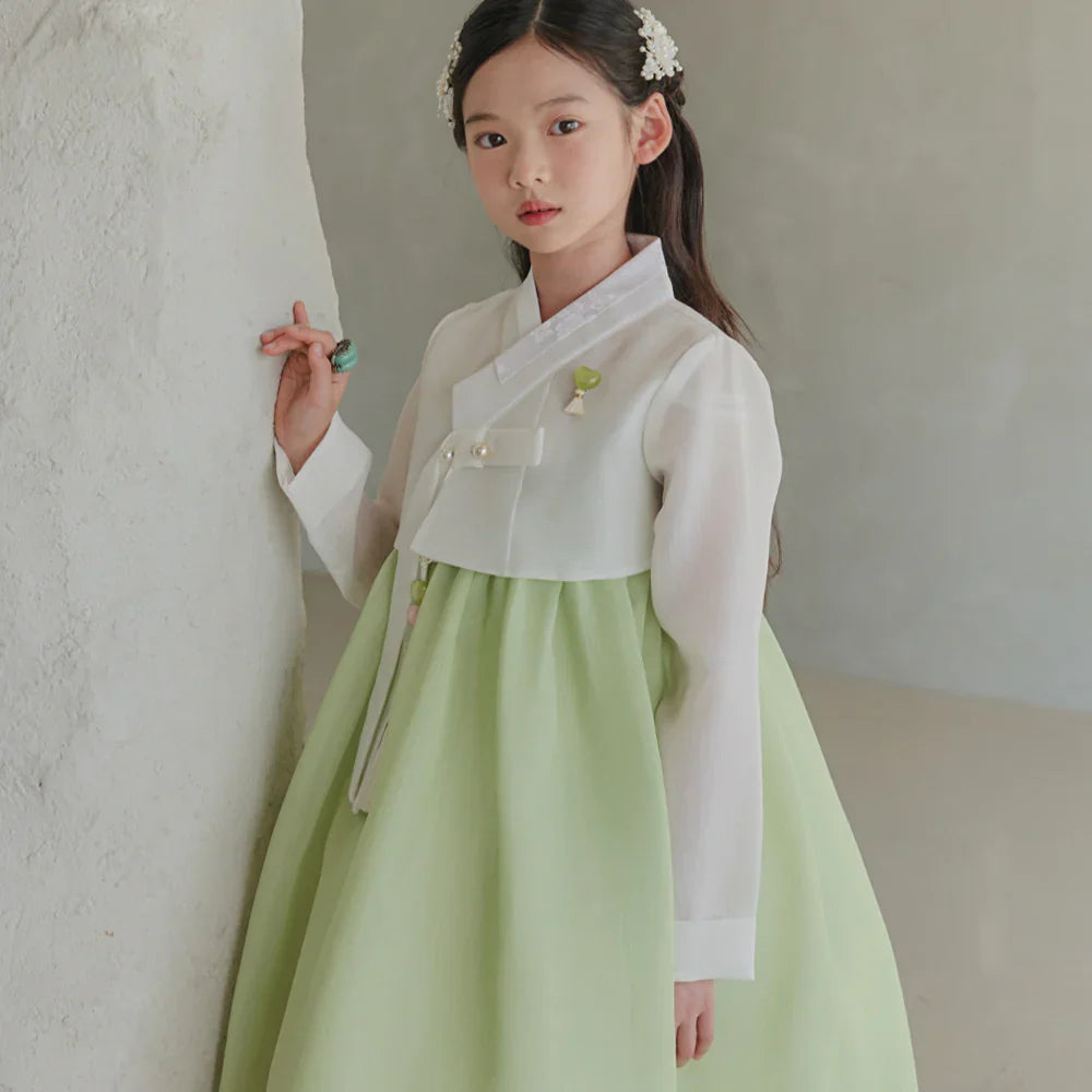 Blossom Green Girl Hanbok (1-10YR) - Native Korean