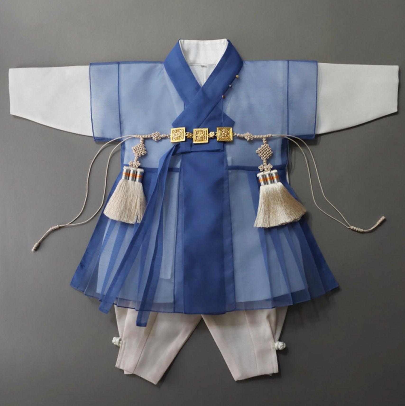 3Pcs Eun Blue Chiffon Boy Hanbok 1Y 9YR