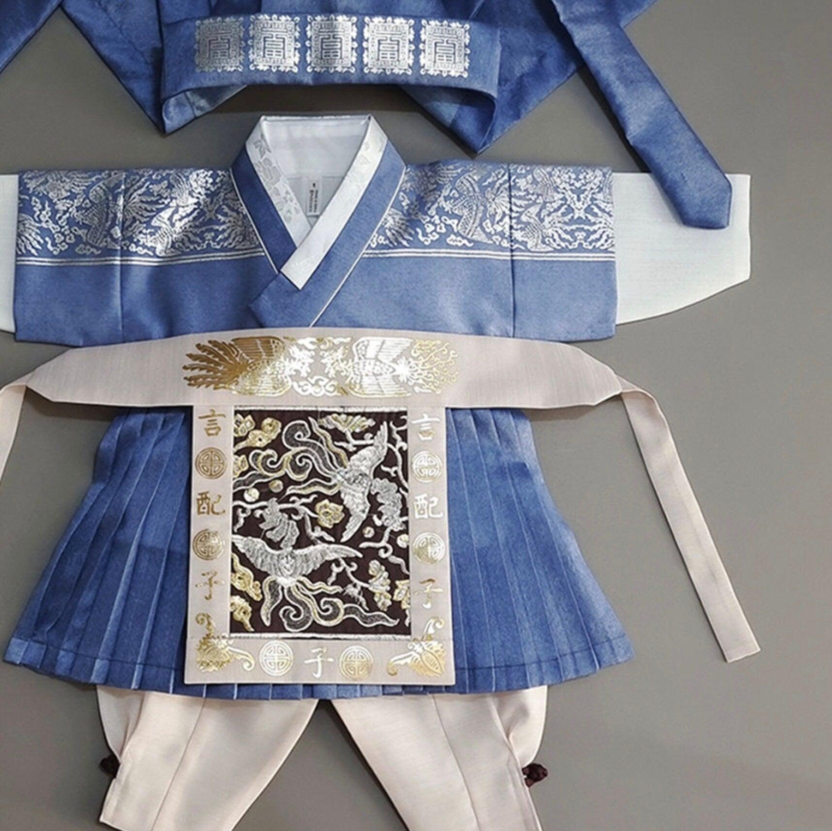 3Pcs Pleated Silver Blue Boy Hanbok (100D-1YR) - Native Korean