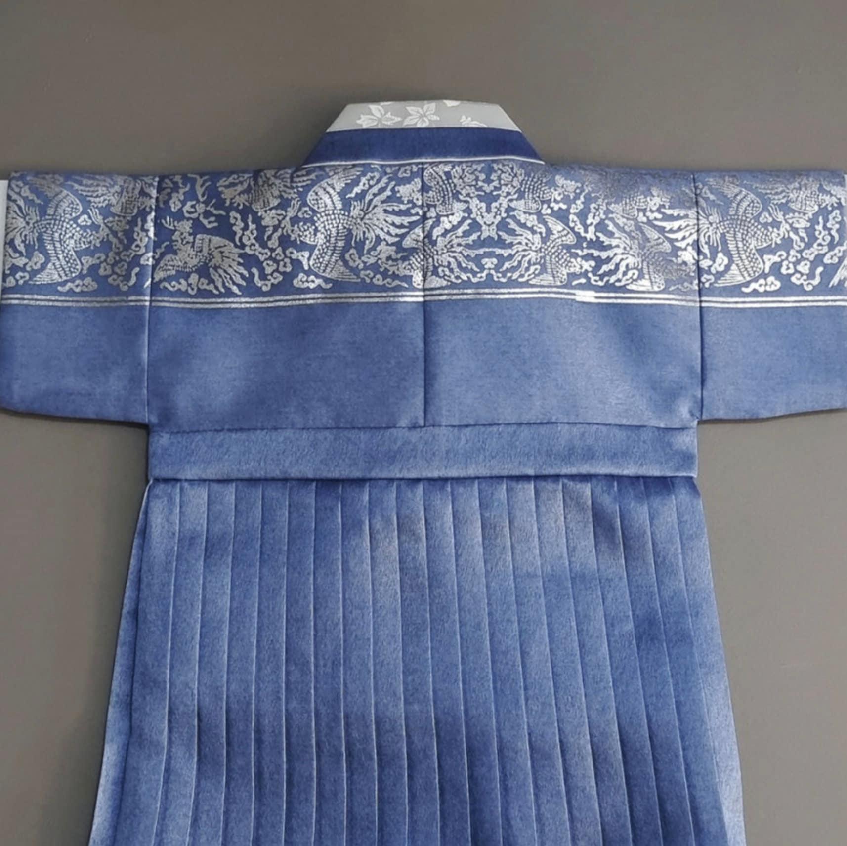 3Pcs Pleated Silver Blue Boy Hanbok (100D-1YR) - Native Korean