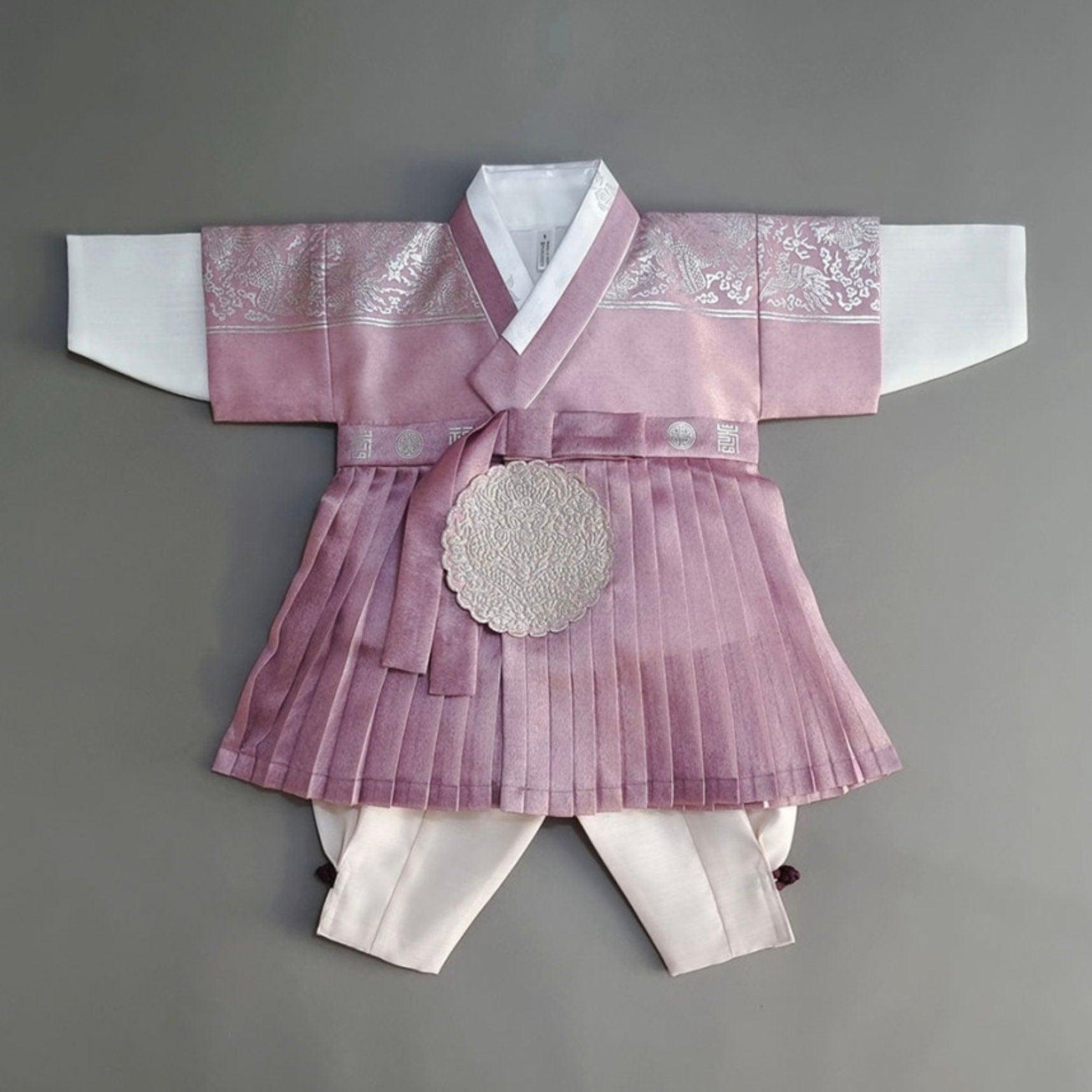 3Pcs Pleated Silver Pink Boy Hanbok (100D-1YR) - Native Korean
