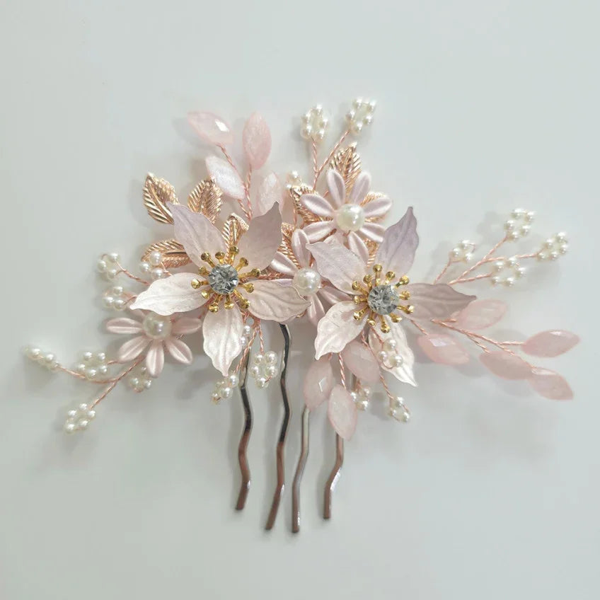 Petal Bloom Hanbok hair comb by Native Korean with pink floral accents and pearls