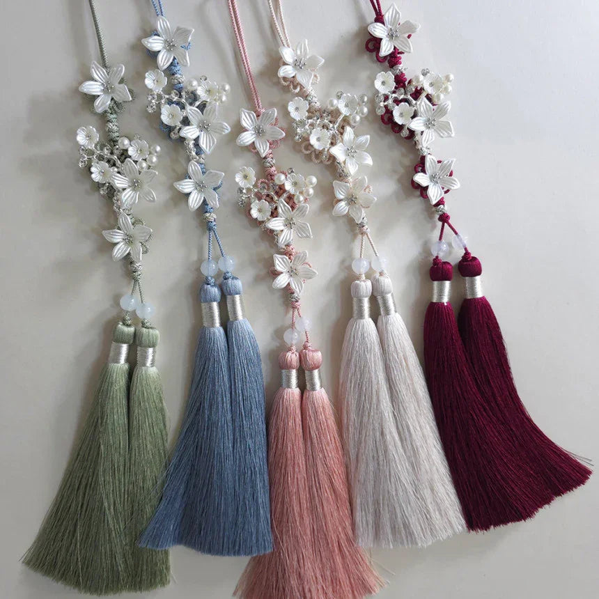 Silver Pearl Bloom Tassel Norigae