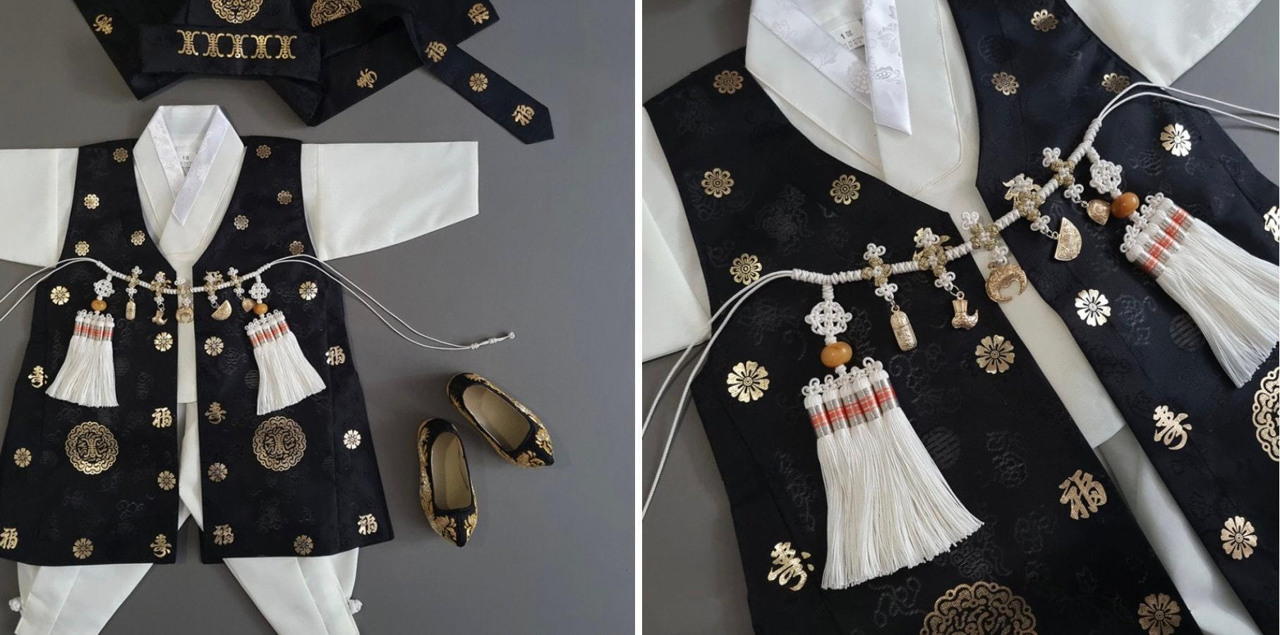 4Pcs Black Gold Boy Hanbok (100D-10YR) - Native Korean