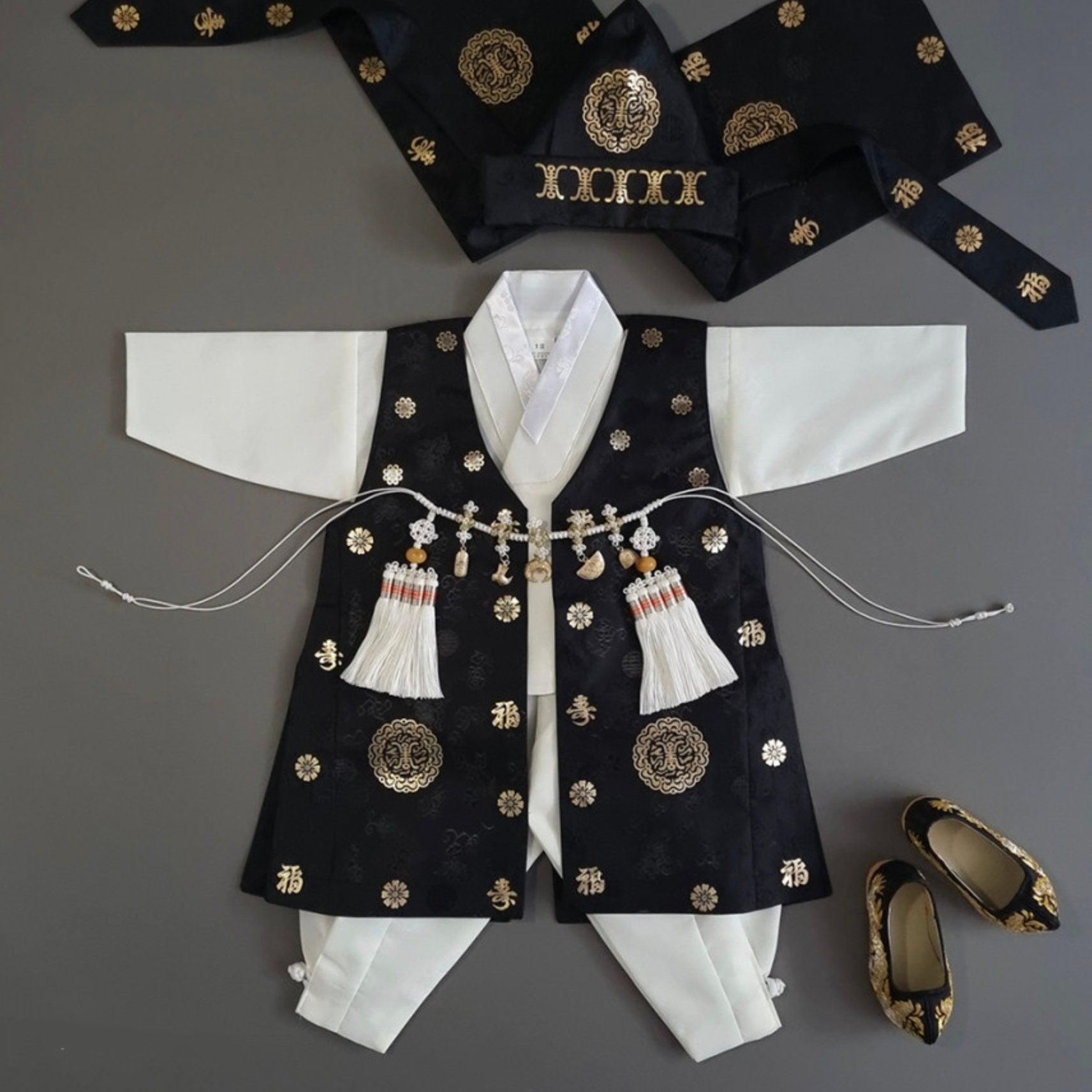 4Pcs Black Gold Boy Hanbok (100D-10YR) - Native Korean