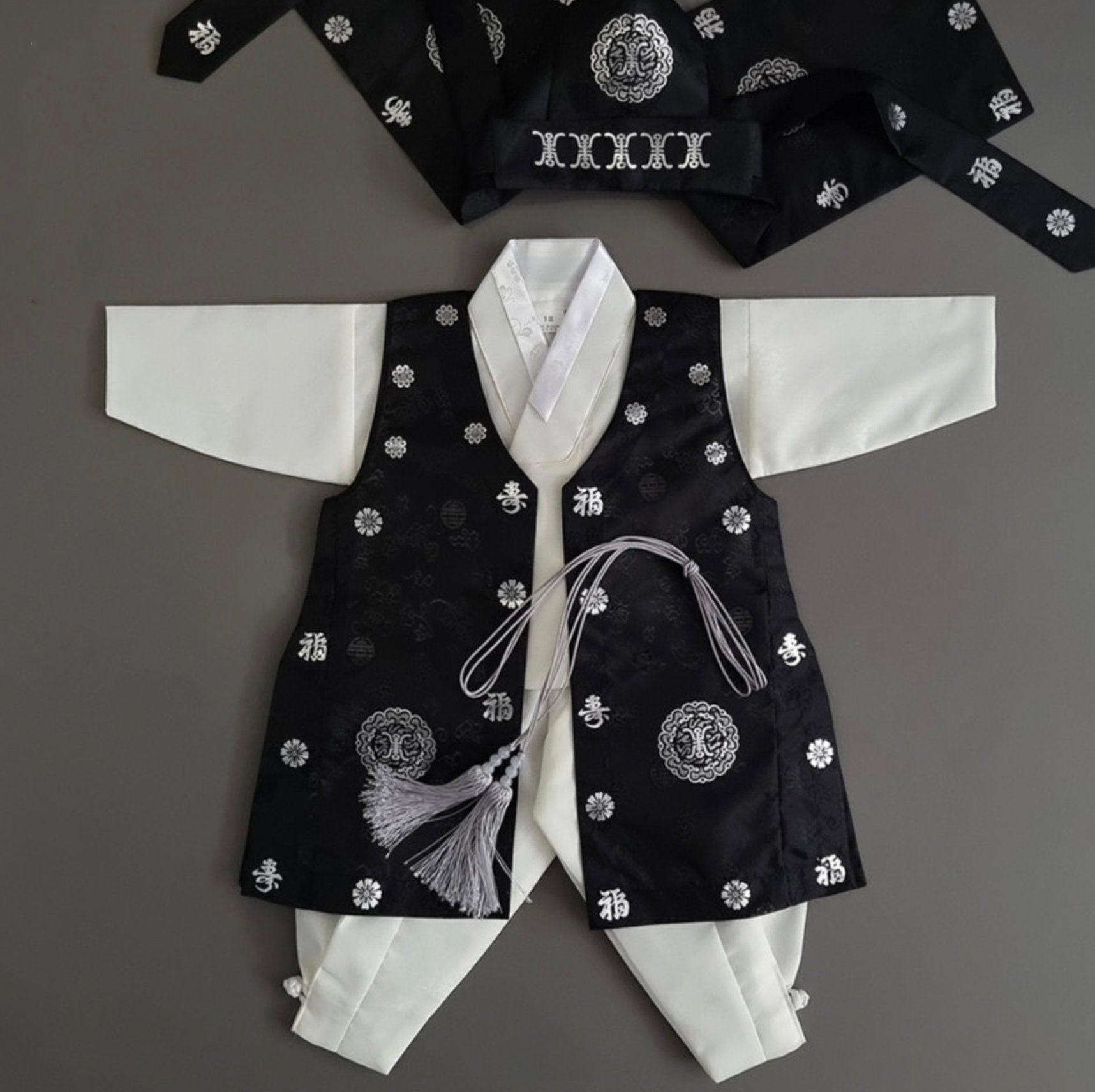 4Pcs Black Silver Boy Hanbok (100D-10YR) - Native Korean
