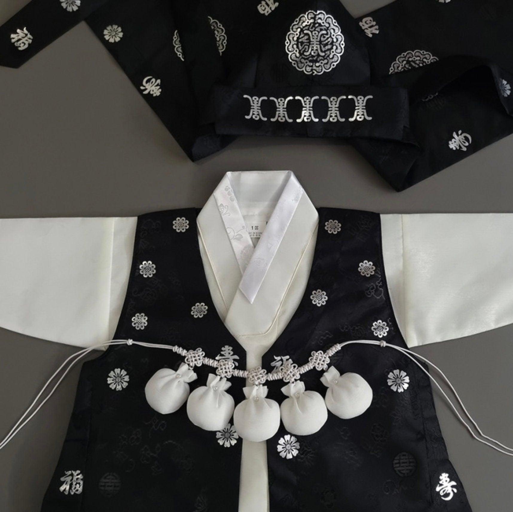4Pcs Black Silver Boy Hanbok (100D-10YR) - Native Korean