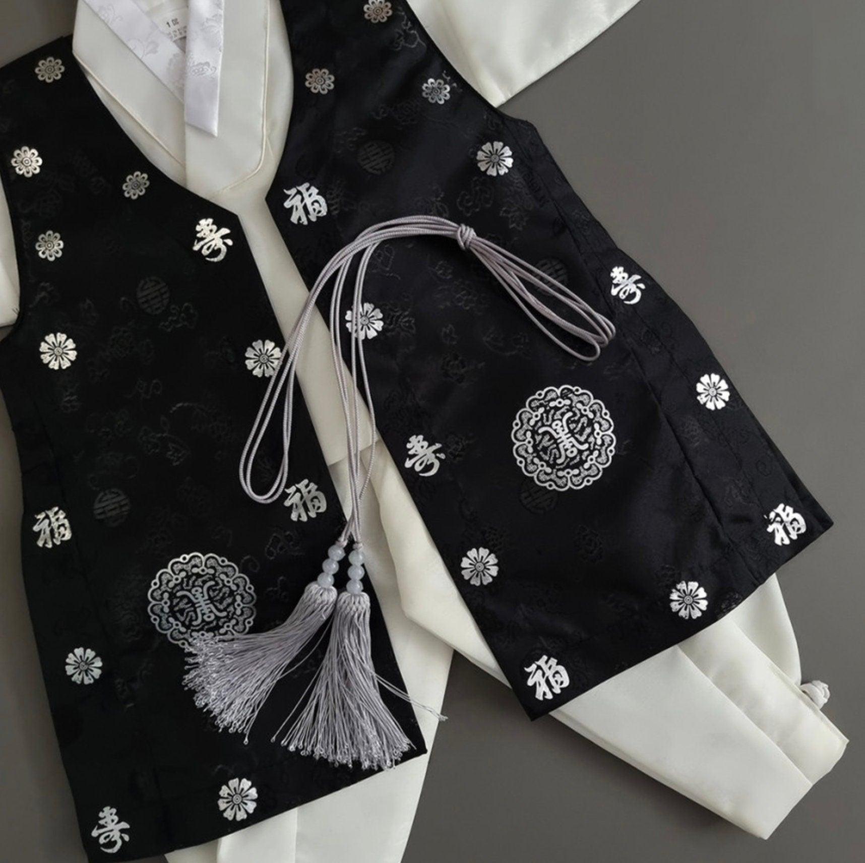 4Pcs Black Silver Boy Hanbok (100D-10YR) - Native Korean