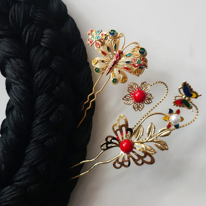 Colorful Butterfly U Shape Hairpin