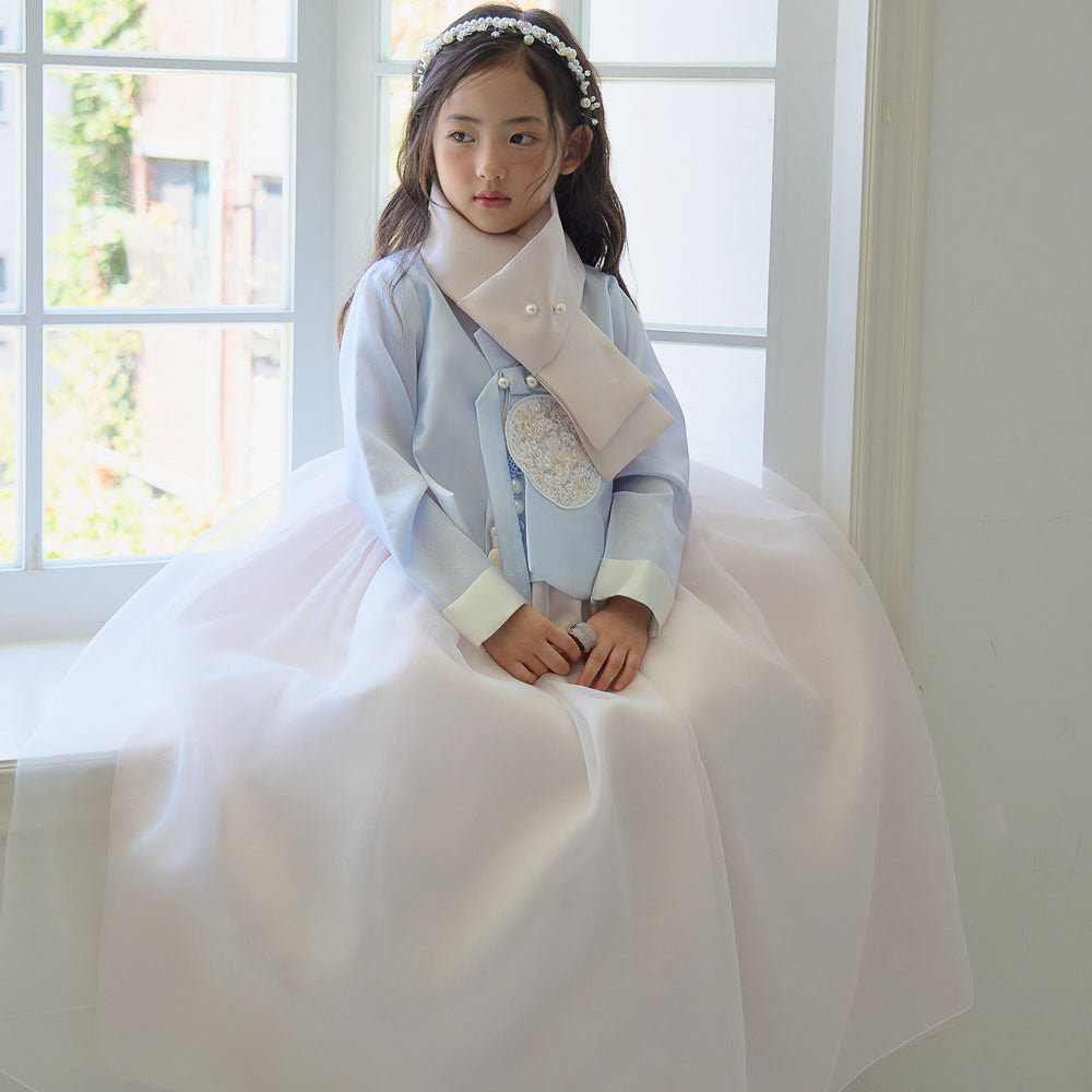 Kyu Flared Sky Beige Girl Hanbok (1-10YR)