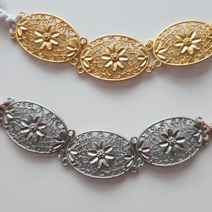 Double Tassel Belt with Floral Metal - Native Korean