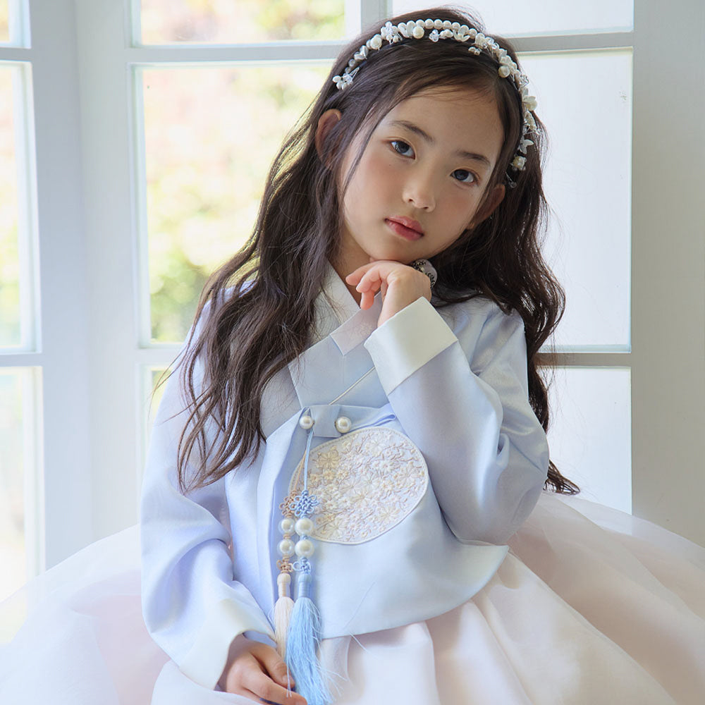 Kyu Flared Sky Beige Girl Hanbok (1-10YR)
