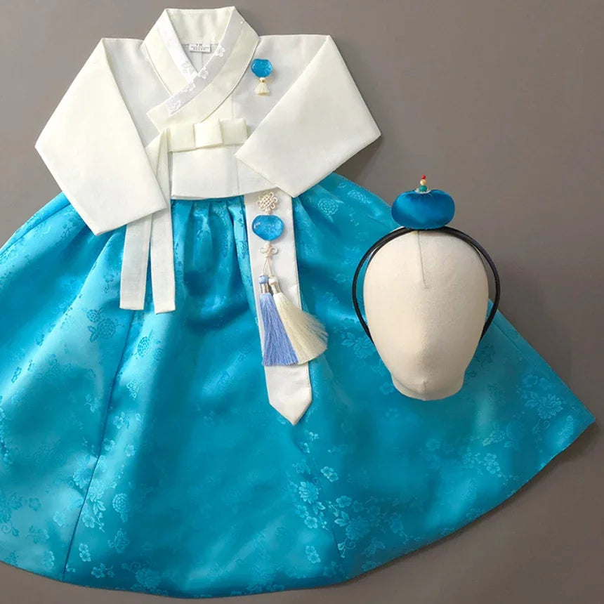 Heejin Sky Skirt Girl Hanbok by Native Korean with matching Norigae and Jokduri