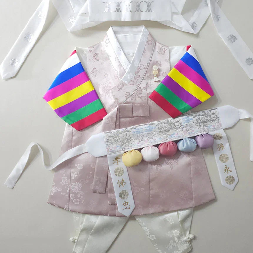 Minjae Saekdong Pink Beige Boy Hanbok (100D-10YR) - Native Korean