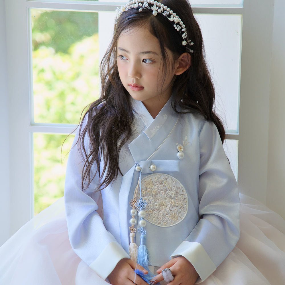 Kyu Flared Sky Beige Girl Hanbok (1-10YR)